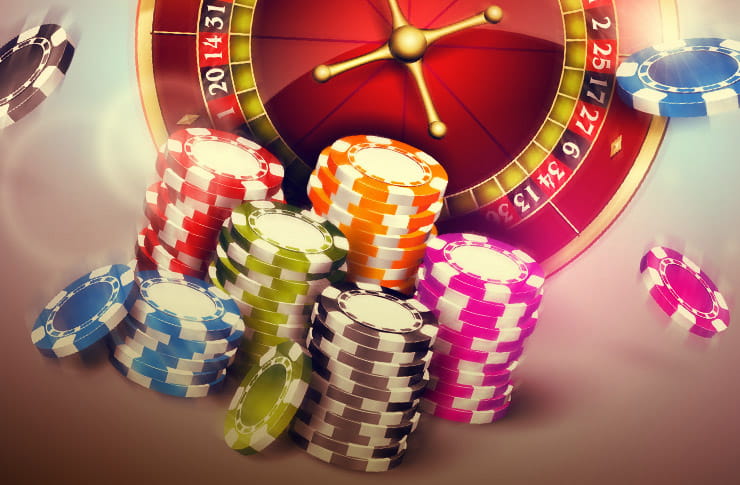 Roulette wheel and gaming chips