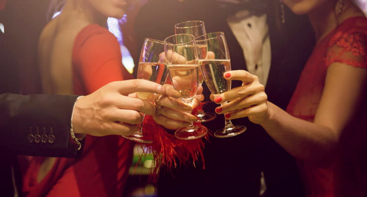 A group of well-dressed friends out on the town.